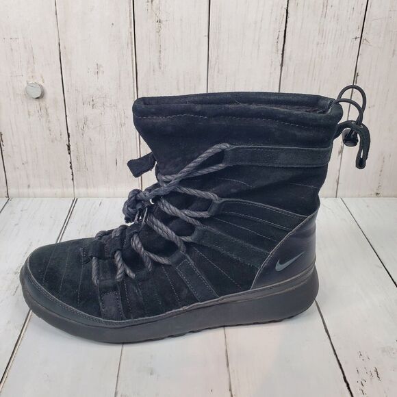Nike Roshe One Hi Snow Boots Suede & Leather Women's Size 8.5 Black 807426 001 - Picture 5 of 16